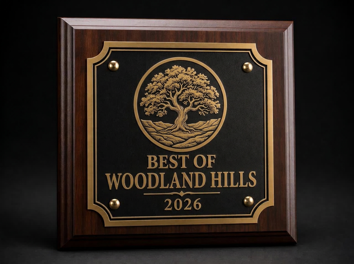 Engraved Best of Woodland Hills 2026 award plaque